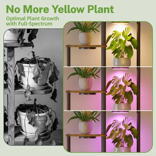 Vista 3 de iDavosic.ly Soporte alto para plantas con luces de cultivo para macetas grandes y resistentes, estante de flores de esquina interior de 4 niveles
