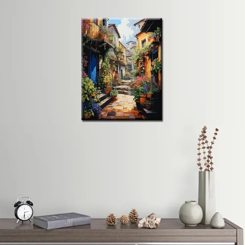 Vista 2 de Tucocoo Pintura pintoresca de carril por números para adultos, flores coloridas para puerta, pintura en lienzo para niños, pinceles
