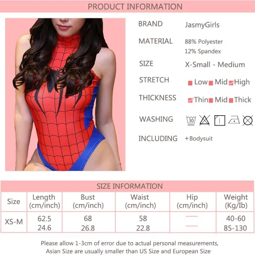 Vista 6 de JasmyGirls Traje de baño de una pieza de cintura alta para mujer, lencería de anime de superhéroe, disfraz de cosplay, fiesta de cuello alto