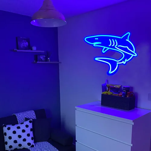 Vista 7 de Letreros de neón de tiburón regulables para decoración de pared, gran letrero de luz de neón reutilizable de tiburón para regalos de niños, sala