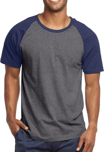 Vista 6 de Camiseta de béisbol raglán para hombre, de algodón, dos tonos, casual, atlética