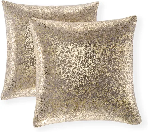 Vista 20 de Xinrjojo Juego de 2 almohadas brillantes en negro y dorado, almohadas suaves y brillantes decorativas, juego de fundas de almohada cuadradas negras