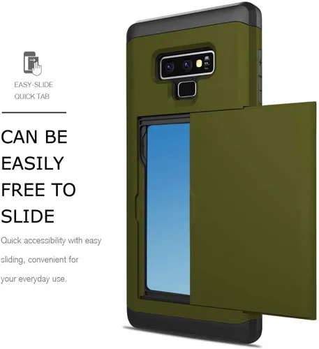 Vista 3 de Funda para Galaxy Note 9, resistente, a prueba de golpes, de goma, híbrida, resistente, con ranura para tarjeta de crédito de identificación