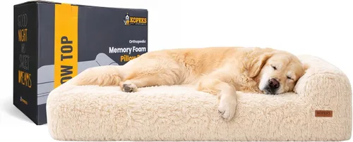 Vista 31 de KOPEKS Cama ortopédica de espuma viscoelástica para perros de 7 pulgadas de grosor, cama extragrande para perros con almohada, color marrón, 50 x 34