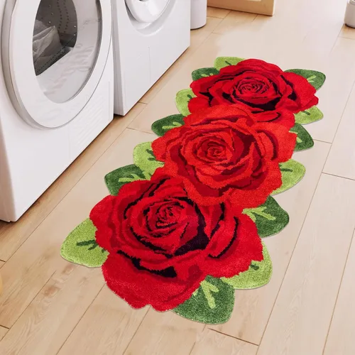Vista 14 de USTIDE Tapete de baño de rosa esponjoso de 23.6 x 35.4 pulgadas, tapete de baño antideslizante para baño, cocina, sala de estar o dormitorio