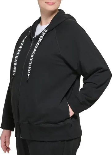 Vista 2 de DKNY Suéter con capucha y cremallera de rizo cómodo para mujer