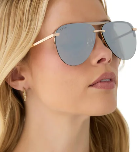 Vista 2 de DIFF Tahoe - Lentes de sol de aviador de gran tamaño para mujer, protección UV400, marcos dorados