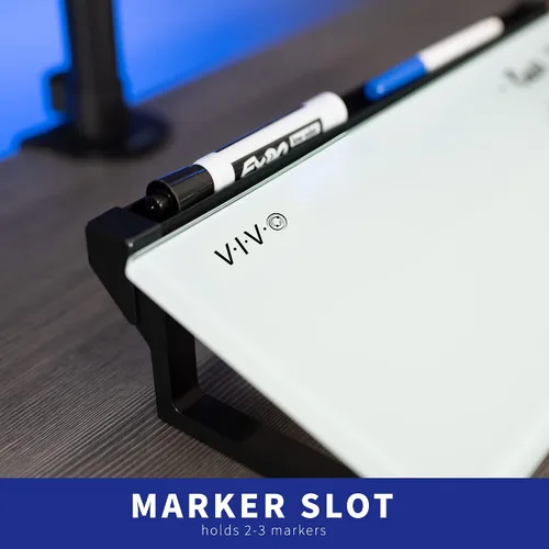 Vista 8 de VIVO DESK-WB16D - Pizarra blanca de escritorio de cristal de 16 x 7 pulgadas con ranura para marcador y almacenamiento abierto, superficie blanca
