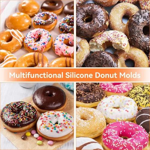 Vista 7 de 16 moldes de rosquilla, molde de silicona para tartas, mini moldes redondos para hornear, 3 pulgadas