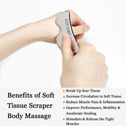 Vista 4 de Gua Sha Herramientas faciales de acero inoxidable Mini Guasha herramienta para drenaje linfático facial