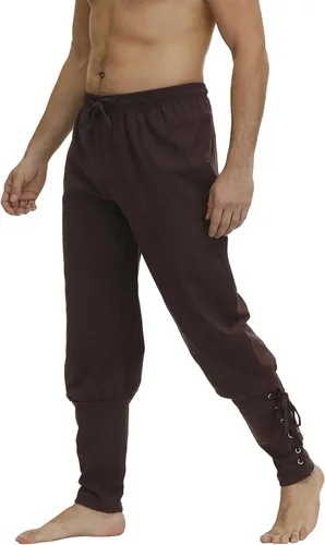 Vista 2 de Zhitunemi Pantalones de pirata vikingo para hombre disfraz renacentista para hombre, pantalones medievales - disfraces pirata de Halloween y feria