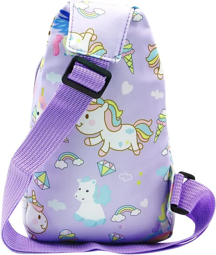 Vista 3 de ANKOMINA Bolso bandolera pequeño para niños, lindo bolso cruzado de dibujos animados, bolsa de hombro de unicornio dinosaurio para exteriores