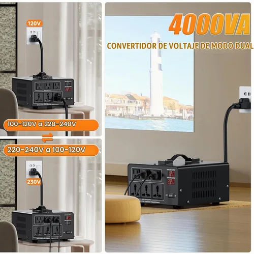 Vista 2 de Transformador Convertidor de Voltaje de 1000W Paso Arriba 110V/120V a 220V/240V o Paso Abajo 220V a 110V Convertidor de Potencia AC, Protección