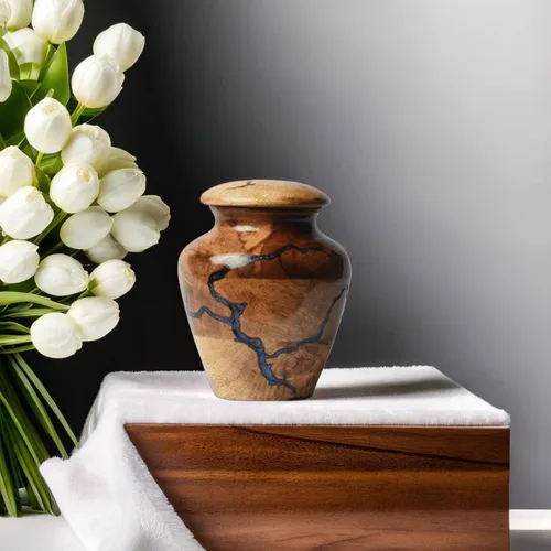 Vista 7 de Urna pequeña de recuerdo para cenizas humanas – Mini urna de madera hecha a mano (20 cu pulgadas) para compartir cenizas – Urna conmemorativa