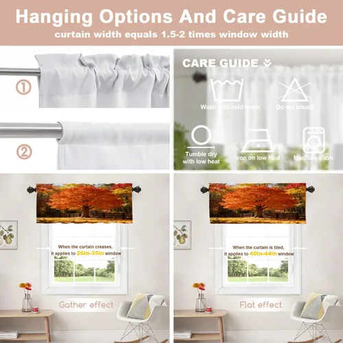 Vista 242 de Shrahala Orange Autumn Autumn Blackout Curtain Tiers, Fall Kitchen Valance Light Blocking Tier Drapes with Rod Pocket, 2 Pack 26 X 24 in