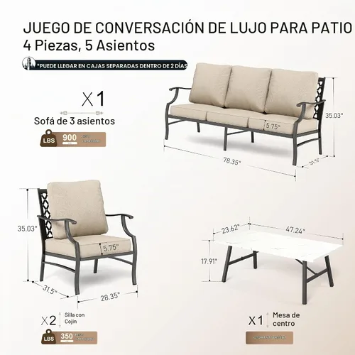 Vista 6 de HERA'S HOUSE Juego de conversación al aire libre de 4 piezas, 5 asientos Silla de pierna beige