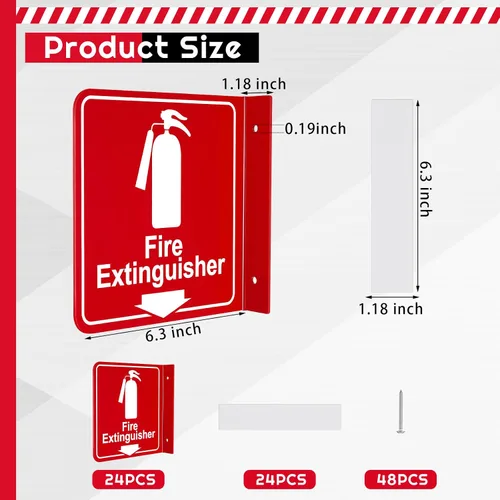 Vista 2 de Barydat 24 letreros de extintor de incendios de 6.3 x 6.3 pulgadas, extintor con orificio de montaje preperforado y flecha hacia abajo, señales