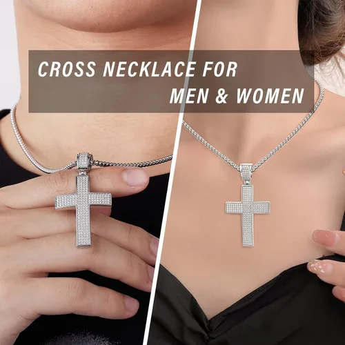 Vista 5 de HOLYCOME Colgante de cruz de moissanita helada para hombres, colgante de crucifijo de diamante de laboratorio para collar, plata de ley 925, joyería