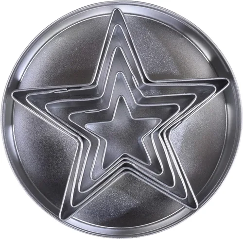 Vista 2 de R&M International Cortadores de galletas de estrella, tamaños surtidos, juego de 5 piezas en lata de regalo
