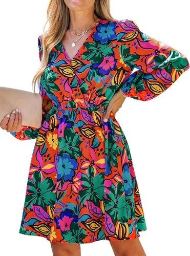 Vista 10 de CUPSHE Vestido floral de otoño para mujer, estilo bohemio, para vacaciones Borgoña Ditsy