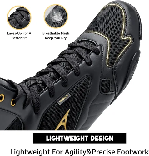 Vista 3 de ASHION Zapatos de lucha libre para hombre, zapatos de boxeo, zapatillas de deporte de fitness con suela cero caída