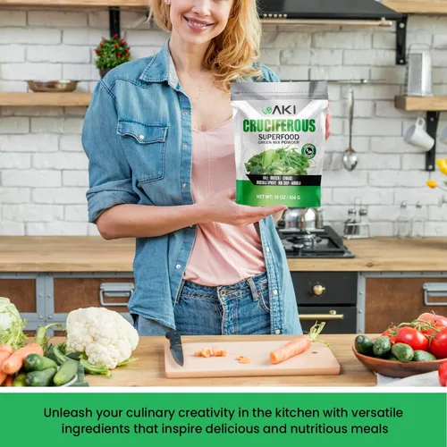 Vista 6 de AKI Cruciferous Superfood Green Mix Powder - Hecho de col rizada, brócoli, coles de Bruselas, repollo - Repleto de fitonutrientes y vitaminas