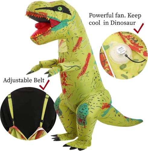 Vista 3 de Disfraz inflable de dinosaurio, diseño de Halloween sangriento, para adultos, niños y familia, divertirse en Halloween o fiesta