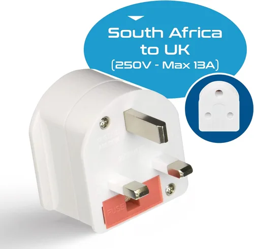 Vista 3 de Ceptics GP-SA-UK - Adaptador de enchufe con conexión a tierra de Sudáfrica a Reino Unido (250V - Max 13A), color blanco