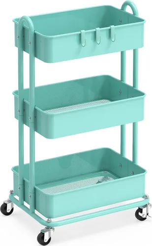 Vista 15 de Simple Houseware - Carrito de metal resistente de 3 niveles, color Negro