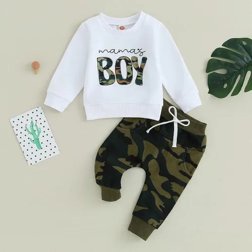 Vista 2 de mlpeerw Conjunto de 2 piezas de ropa de manga larga con cuello redondo y estampado de cuadros de ajedrez para niño pequeño
