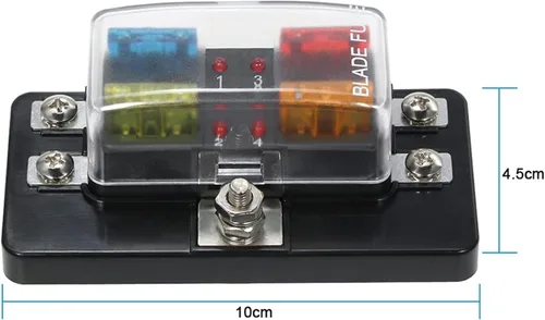 Vista 2 de Caja de fusibles de hoja DC 12 V 24 V 4 vías con bloque indicador LED para coche barco marina Caravana circuito estándar ATO enviar fusibles