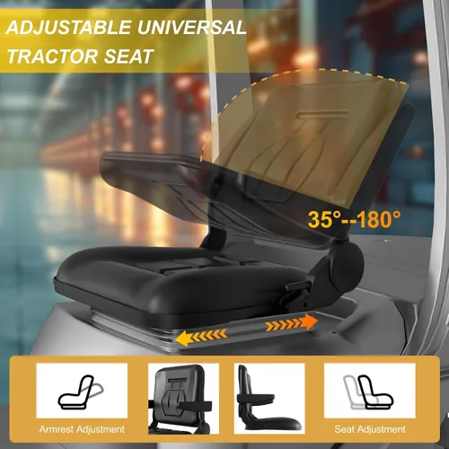 Vista 3 de Asiento universal de tractor, asiento de cortacésped con reposabrazos de repuesto, asientos de carretilla elevadora para excavadora