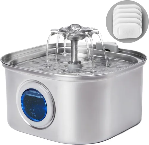 Vista 7 de Filtros de fuente de agua para gatos, 4 filtros+4 filtros de repuesto de esponja para 108/3.2L y 67oz/2LDispensador de agua de acero inoxidable