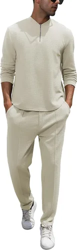 Vista 43 de FZNHQL Conjunto deportivo de moda para hombre, 2 piezas, casual, atlético, para correr, manga corta/larga, conjunto para hombre
