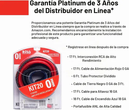 Vista 2 de BOSS Audio Systems Kit de cableado de instalación de amplificador de calibre 0 KIT20: un kit de cableado para amplificador de automóvil te ayuda a
