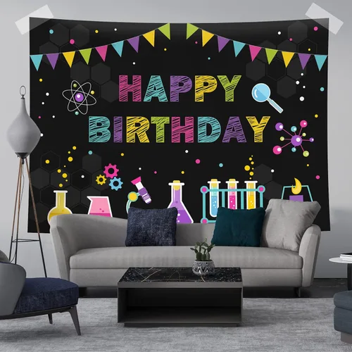 Vista 5 de Fondo temático de cumpleaños de ciencia química para niños, ciencia loca, divertido, científico, feliz cumpleaños, fotografía, fondo para niños