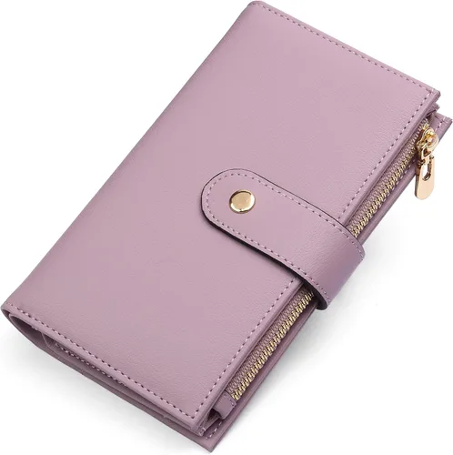 Vista 7 de yiijay Cartera para mujer con bloqueo RFID, de cuero vegano, triple pliegue, tarjetero para tarjetas de crédito, cartera de viaje con soporte