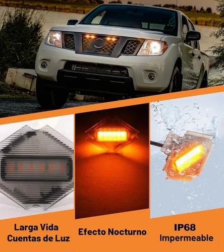 Vista 4 de Luces LED para parrilla para Nissan Frontier 2009-2021, 4 unidades, ámbar