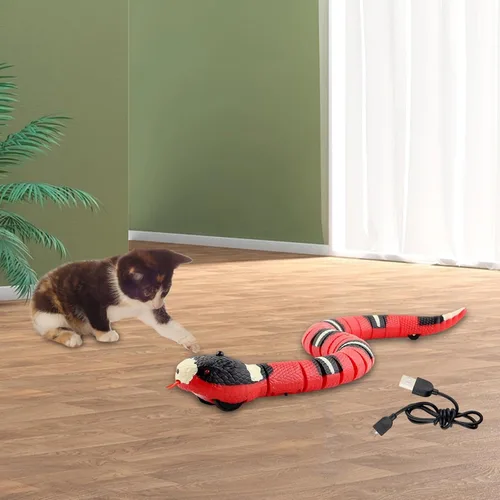 Vista 6 de Gralara Inteligente Sensing Serpiente Gato Interacción Jugar USB Recargable Serpiente Eléctrica Juguete Serpiente Falsa Serpiente para April Fools