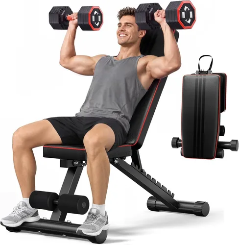 Vista 22 de Juego de banco de pesas multifunción todo en 1, multiposiciones, para levantamiento de pesas, banco de entrenamiento, banco plegable para gimnasio
