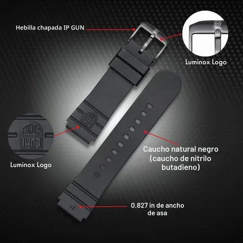 Vista 2 de Luminox FPX.3000.21H.2.K - Correa de reloj de 0.827 in, correa de repuesto de goma negra con hebilla de acero inoxidable para 3000 3001, negro/gris