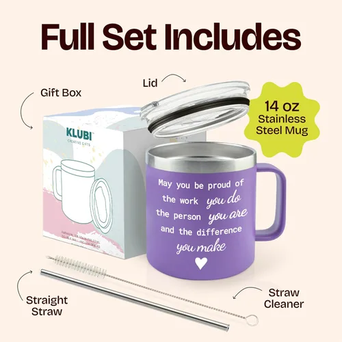 Vista 3 de KLUBI May You Be Proud Of The Work You Do - Regalos de salud mental para mujeres, vaso de 14 onzas, taza morada, regalo de agradecimiento