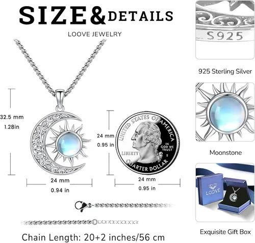 Vista 234 de Collar de pentagrama de plata de ley con triple luna, diosa celta, nudo celta, nudo de brujas, Ankh, sol y luna, Hécate, lilith, Santa Muerte