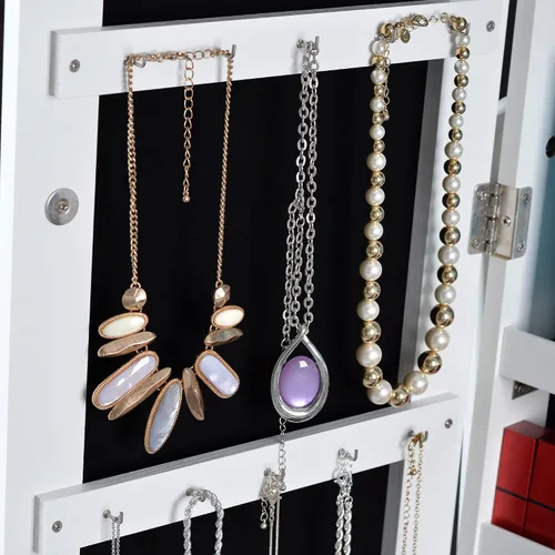 Vista 8 de HOUAGI Espejo con almacenamiento de joyas, armario de joyería con cerradura para organizar con espejo, armario de joyería con espejo de longitud