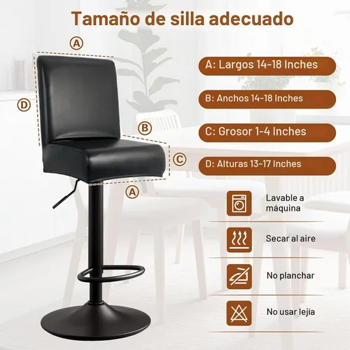 Vista 4 de Fundas de Cuero PU para Taburete de Bar con Respaldos, Paquete de 2 Fundas Elásticas Impermeables para Sillas de Taburete de Bar, Fundas Lavables
