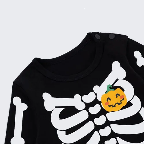 Vista 4 de 2PC Baby Boys Girls Skeleton Halloween Costume Jumpsuit Pumpkin Romper Outfits with Hat