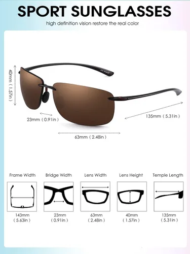 Vista 6 de JIM HALO Lentes de sol deportivos para hombres y mujeres, TR90 sin montura para correr, pescar, ciclismo, conducción