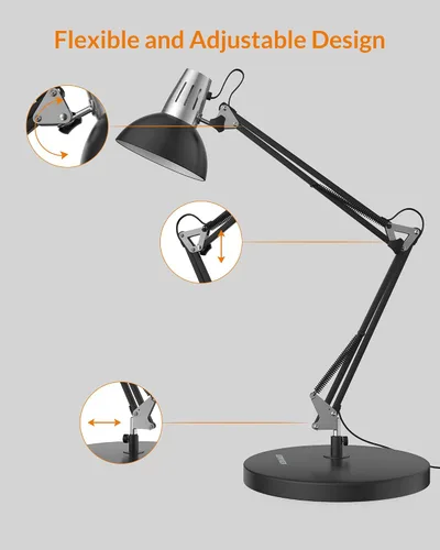 Vista 7 de LEPOWER Lámpara de escritorio de metal, lámpara de mesa ajustable de cuello de ganso con interruptor de encendido/apagado, lámpara de escritorio