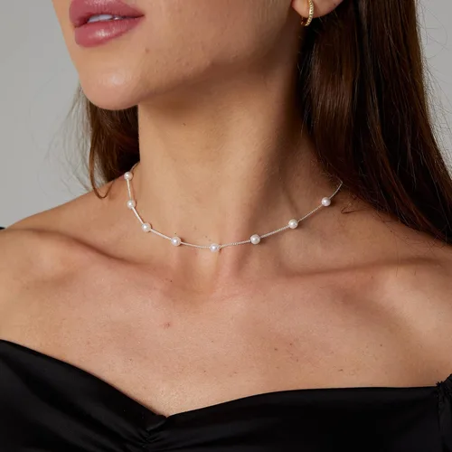 Vista 3 de Delicado collar con colgante de perlas para mujer, chapado en oro de 14 quilates, elegante collar de perlas de agua dulce, collar de perlas con clip