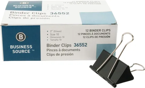 Vista 3 de Business Source Clips plegables para carpeta, color negro, grande (paquete de 12)